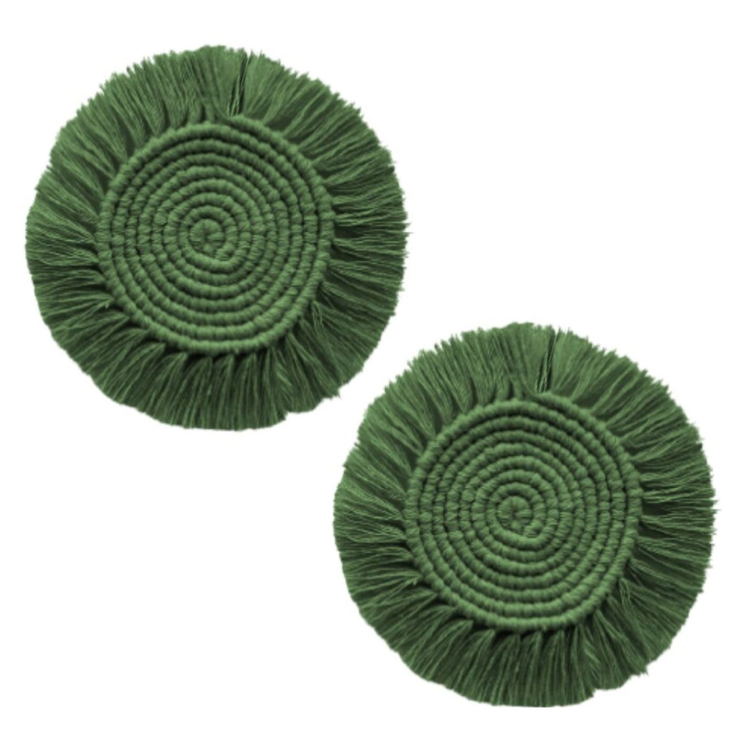 Macrame Round Coasters Bohemian Style, Handmade, for Coffee Mugs, Tea Cups, Cocktail Glasses (6PCs, Green)