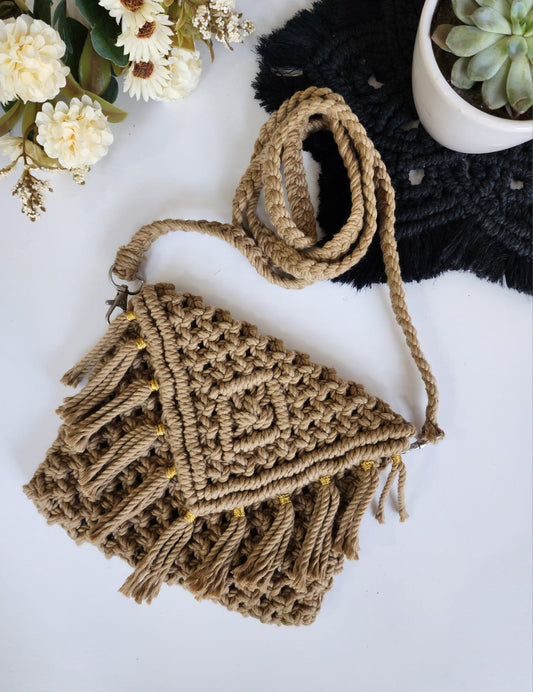 Macrame Sling Bags, 6*8 inch, Beige