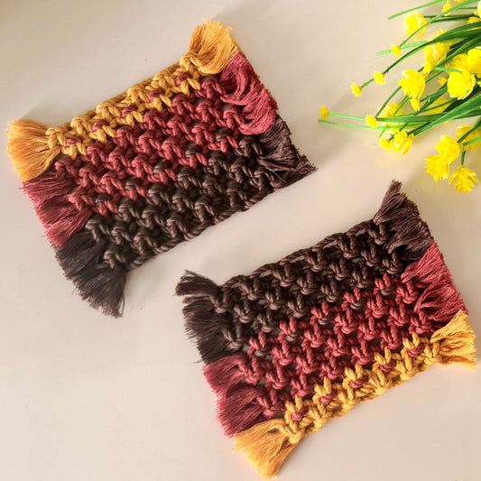 Brown Red and Yellow Rectangle Shaped Coaster (Set of 2)