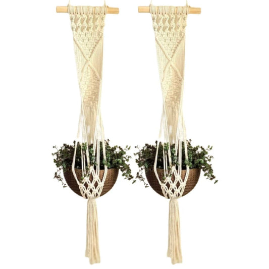 Macrame Cotton Bohemian Plant Hanger (Without Pot), Set of 2