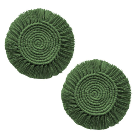 Macrame Round Coasters Bohemian Style, Handmade, for Coffee Mugs, Tea Cups, Cocktail Glasses (6PCs, Green)