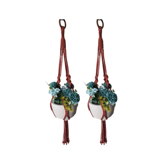 Macrame Cotton Boho Plant Hanger (Without Pot), For Indoor Outdoor Balcony Gardening , 90 cm , Set of 2 (Wine)