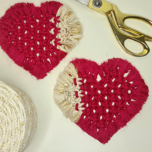 Red & White Heart Shaped Coaster (Set of 2)