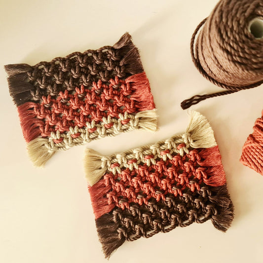 Brown Red and White Rectangle Shaped Coaster (Set of 2)